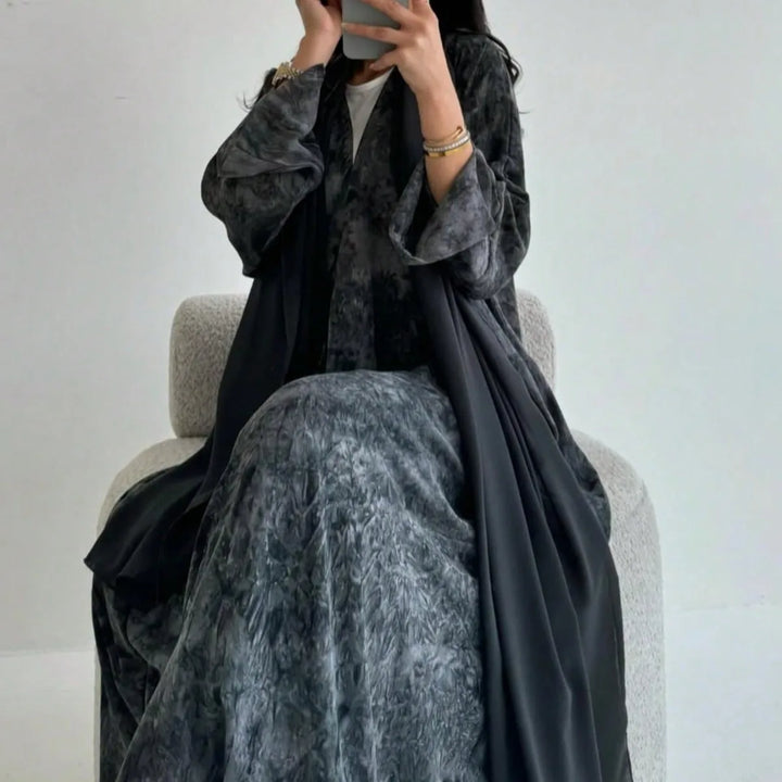 Women’s Open Abaya | Artistic Tie-Dye Modest Layering Design