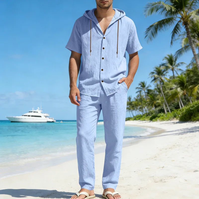Men’s Linen Summer Set | Breathable Short Sleeve Shirt & Pants