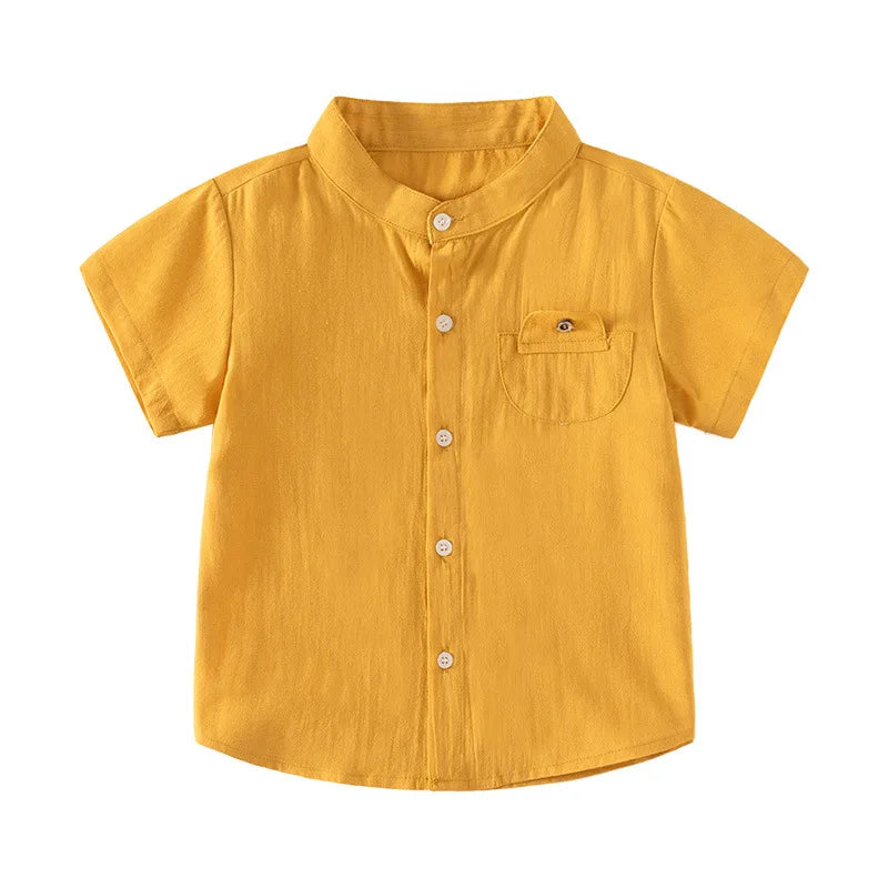 Boys’ Cotton Mandarin Collar Shirt 2–6 Years | قميص أولاد قطني بياقة ماندارين لعمر ٢–٦ سنوات