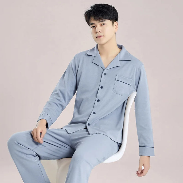 Men’s Cotton Pajama Set | Warm Button-Down Homewear