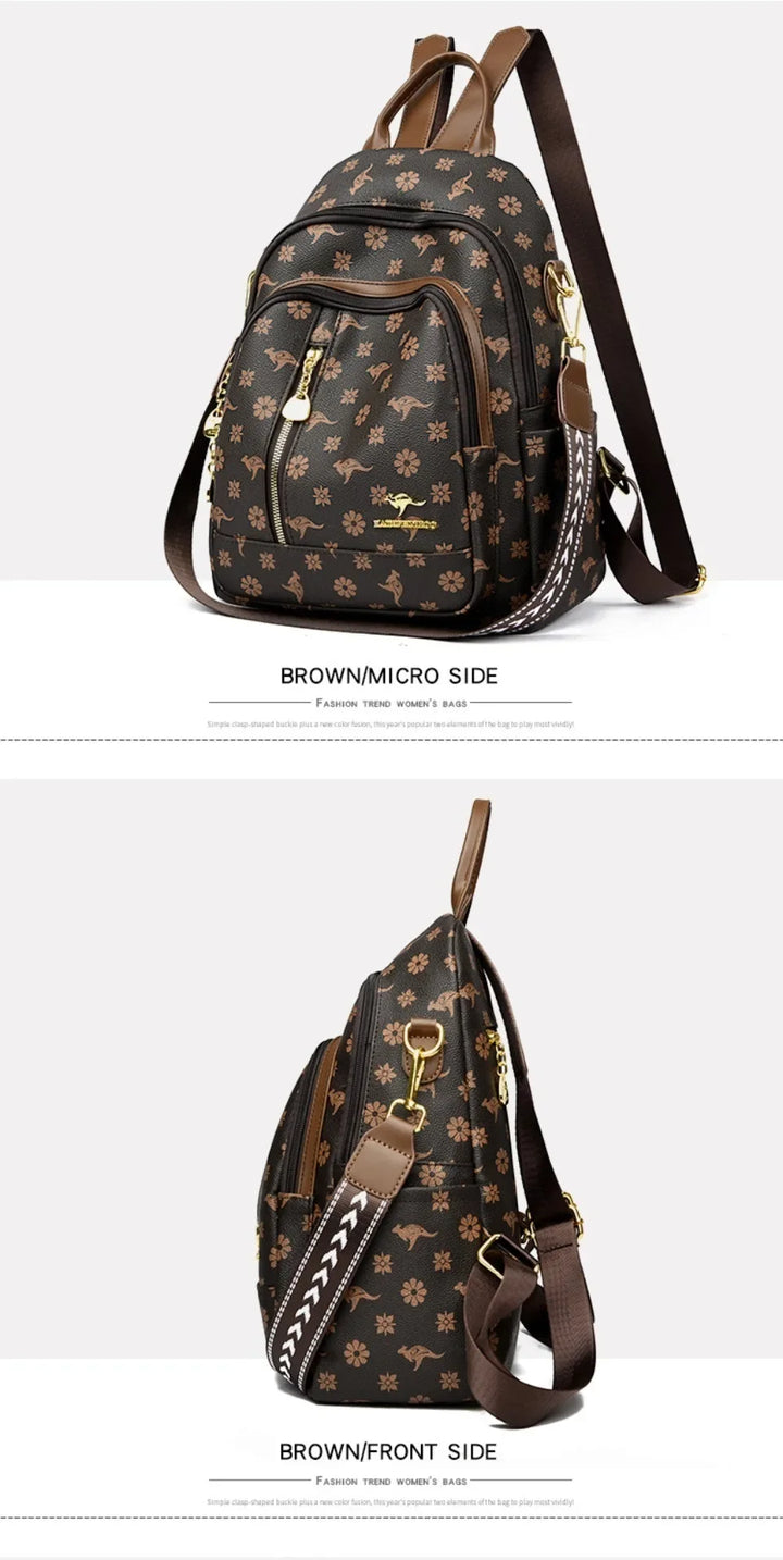 Women’s Leather-Look Travel Backpack | حقيبة ظهر نسائية أنيقة للسفر