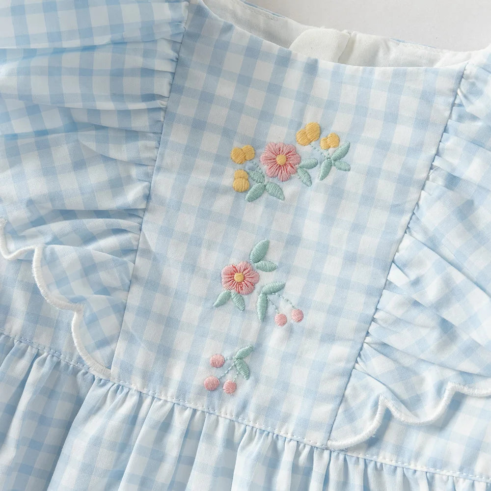 Girls Blue Plaid Cotton Dress