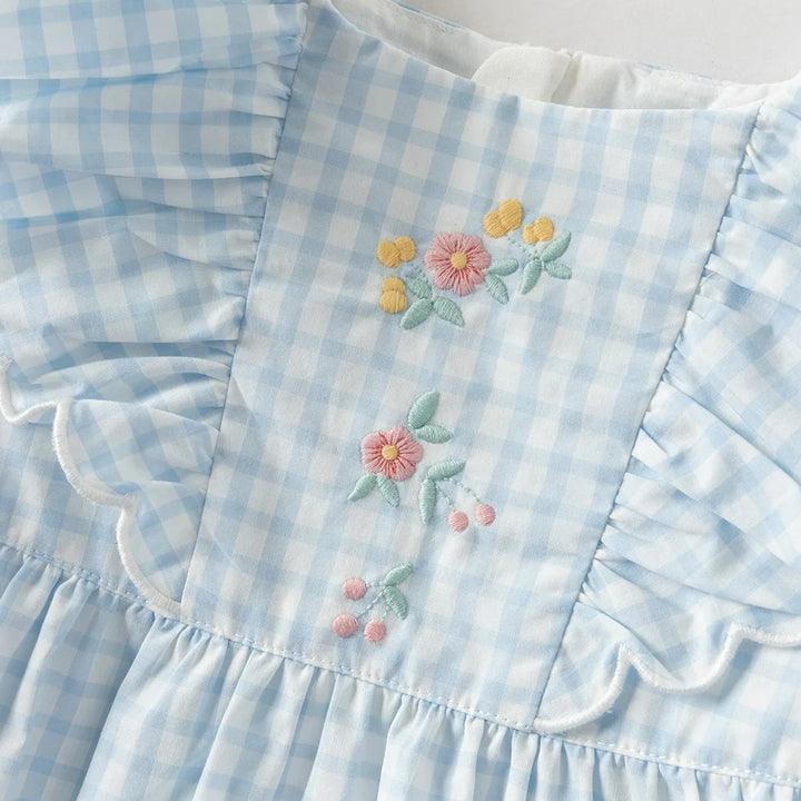 Girls Blue Plaid Cotton Dress
