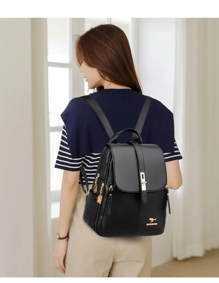Women’s Vintage Leather-Look Backpack | حقيبة ظهر نسائية بطابع كلاسيكي
