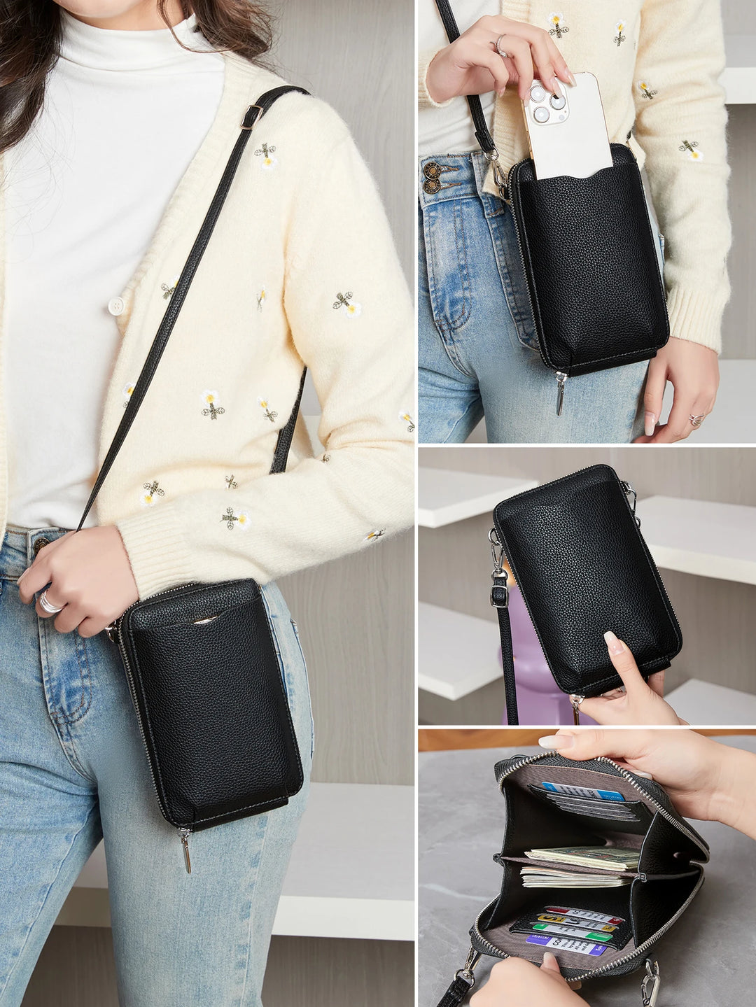 Women’s Minimalist PU Crossbody Phone Bag | حقيبة هاتف نسائية كروس بودي بتصميم بسيط