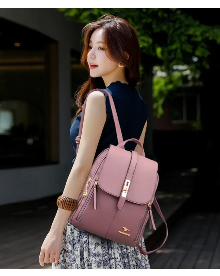 Women’s Vintage Leather-Look Backpack | حقيبة ظهر نسائية بطابع كلاسيكي