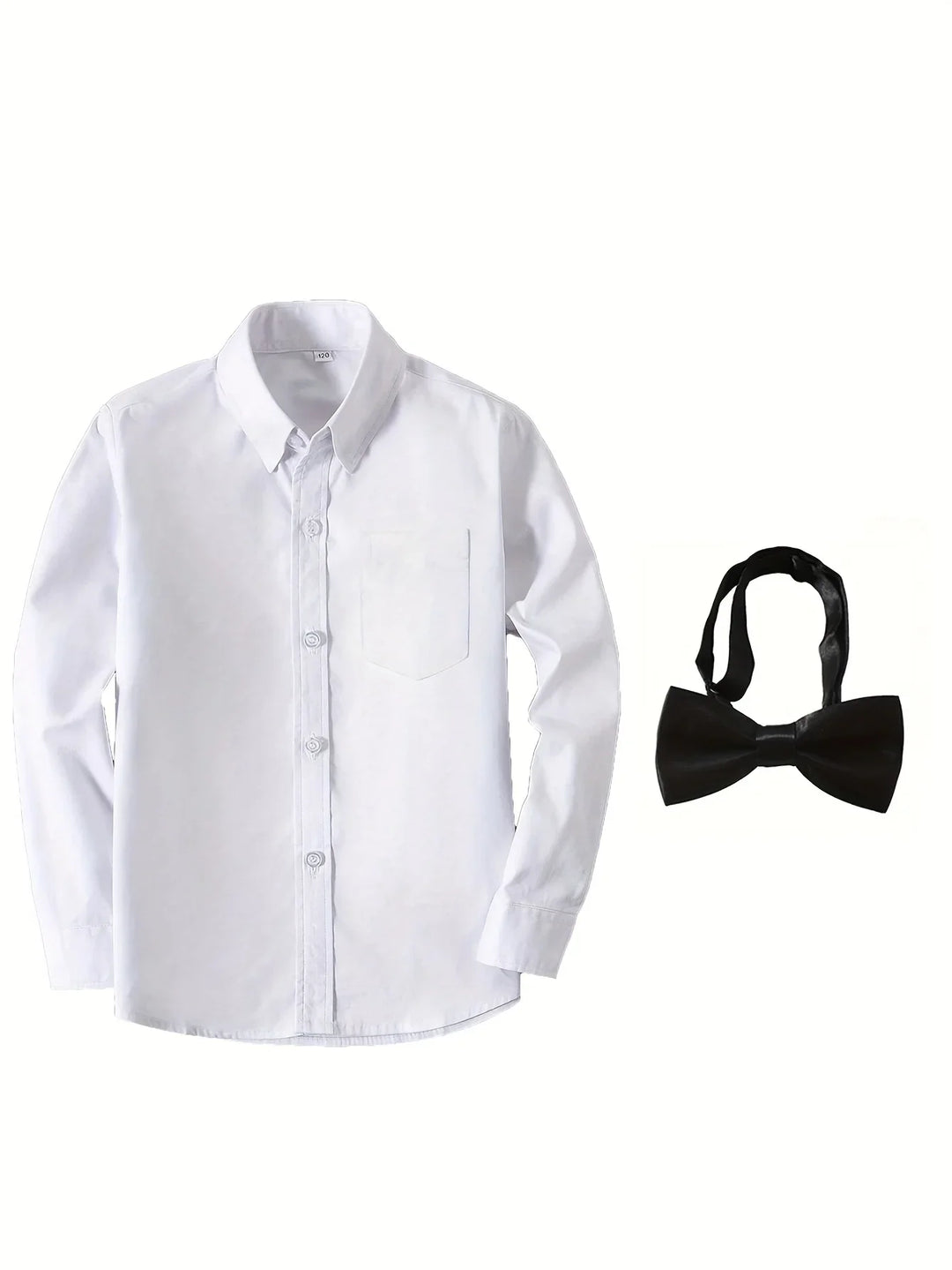 Boys’ Long Sleeve Shirt with Bow Tie 2–16 Years | قميص أولاد بأكمام طويلة وربطة عنق لعمر ٢–١٦ سنة