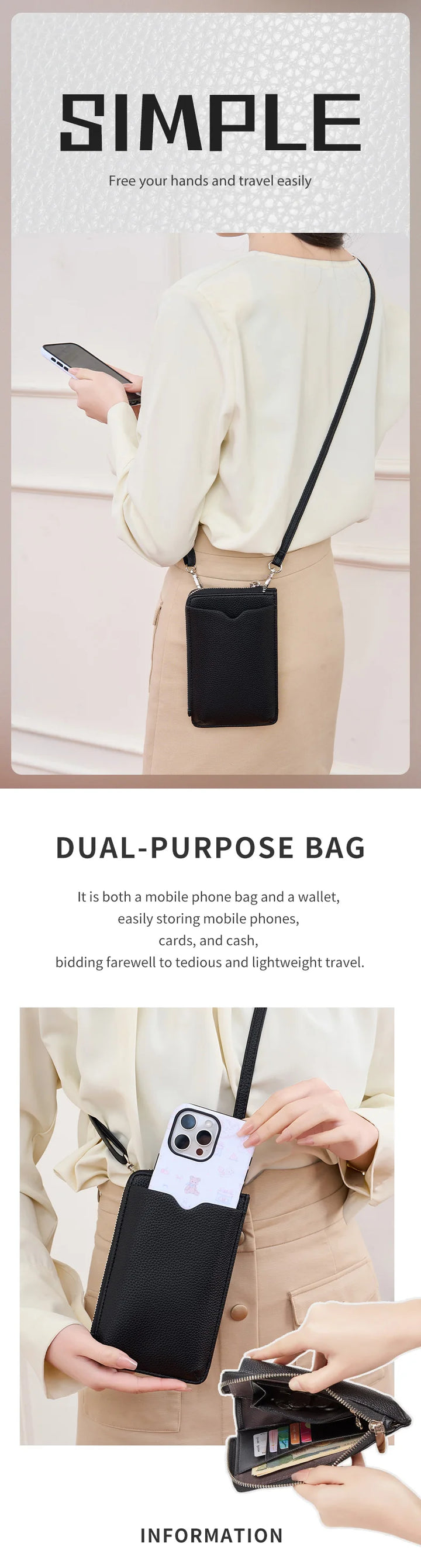 Women’s Litchi Pattern Crossbody Phone Bag | حقيبة هاتف نسائية كروس بودي بنقشة جلدية