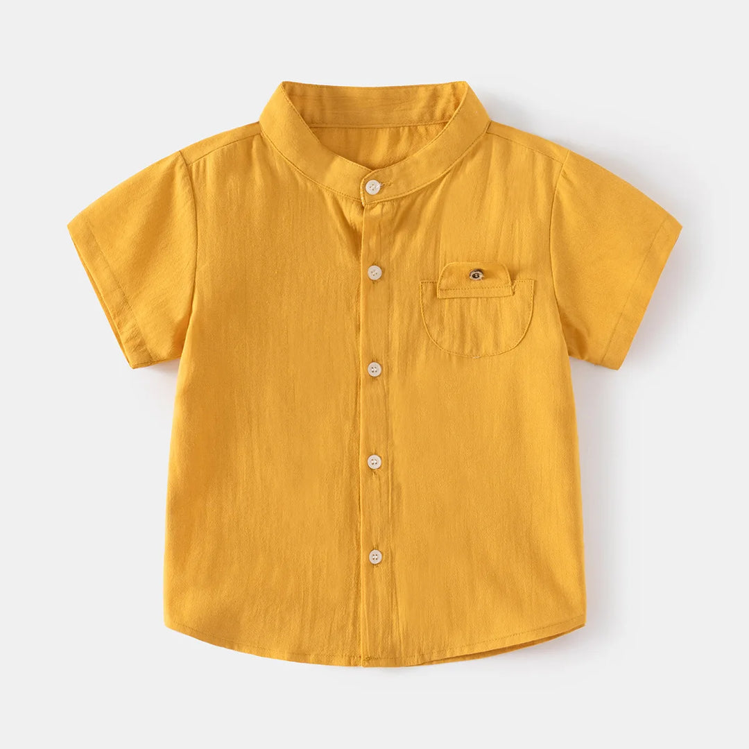 Boys’ Cotton Mandarin Collar Shirt 2–6 Years | قميص أولاد قطني بياقة ماندارين لعمر ٢–٦ سنوات