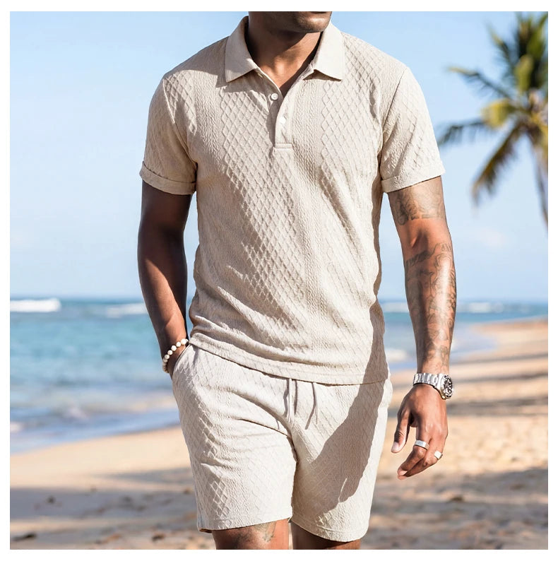 Men’s Solid Summer Set | Casual Short Sleeve Shirt & Shorts Outfit