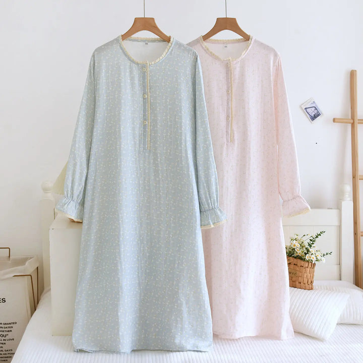Women’s Double Gauze Cotton Nightgown | جلابية قطنية صيفية للبيت - Floral