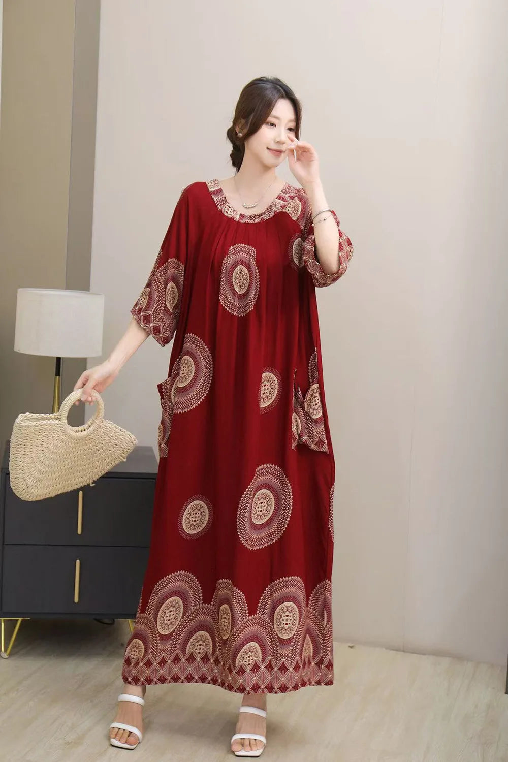 Women’s Floral Maternity Lounge Dress | فستان بيت واسع ومريح - Floral