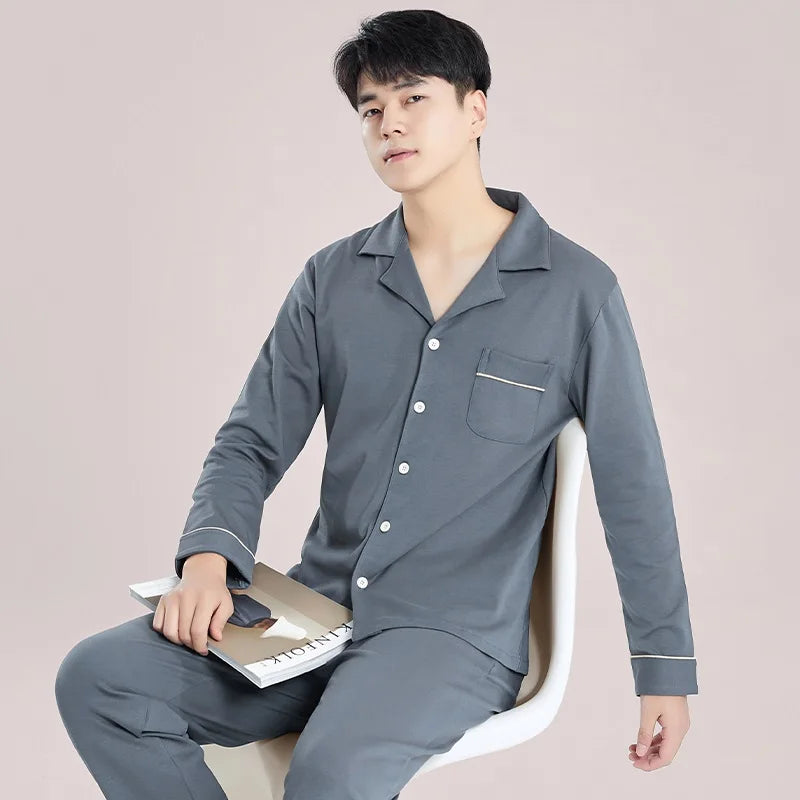 Men’s Cotton Pajama Set | Warm Button-Down Homewear