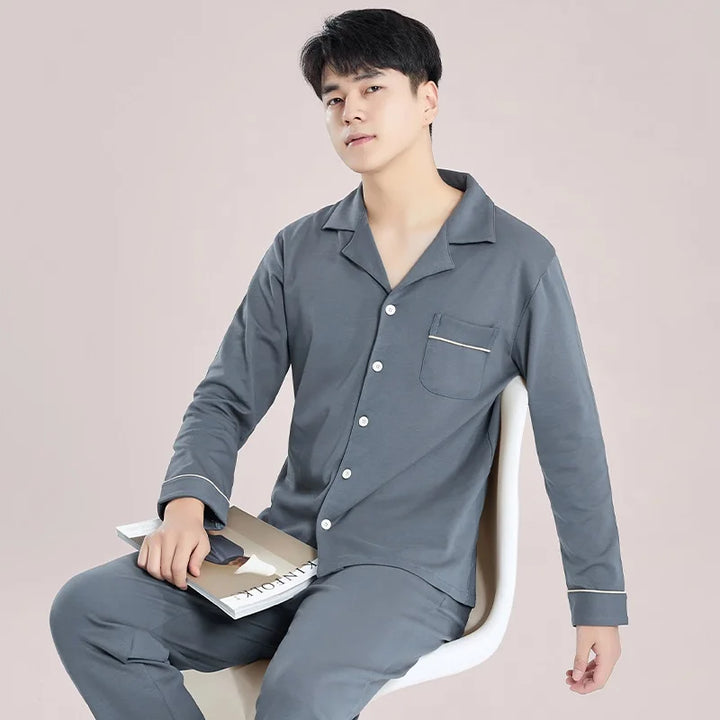 Men’s Cotton Pajama Set | Warm Button-Down Homewear