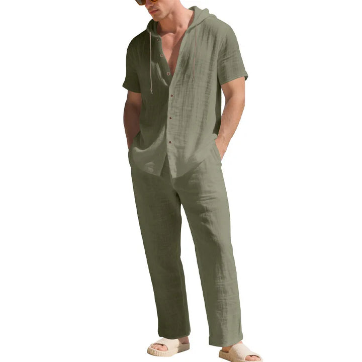 Men’s Linen Summer Set | Breathable Short Sleeve Shirt & Pants