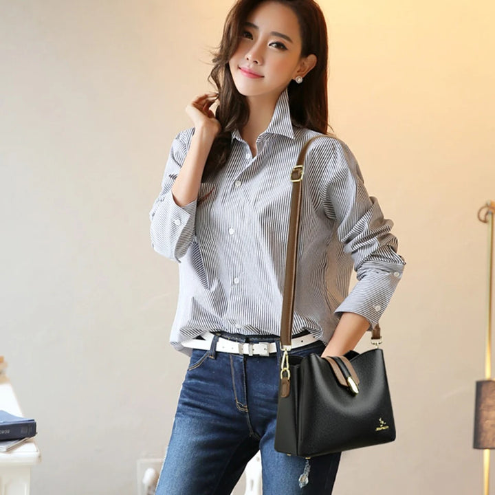 Women’s Casual Leather-Look Tote Bag | حقيبة توت نسائية عملية