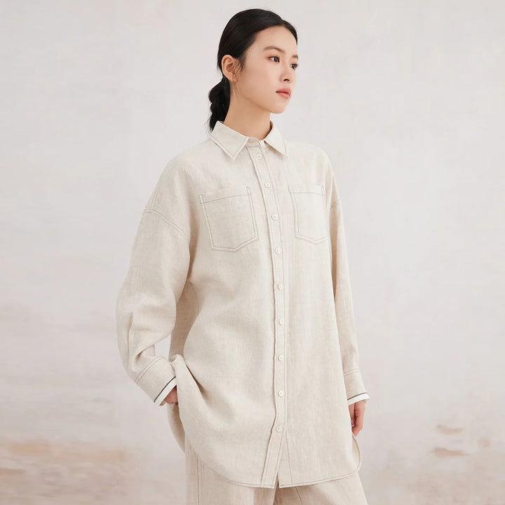 Linen Long Blouse – Minimal Elegant Loose Fit