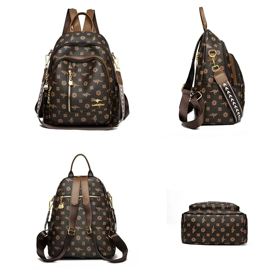 Women’s Leather-Look Travel Backpack | حقيبة ظهر نسائية أنيقة للسفر