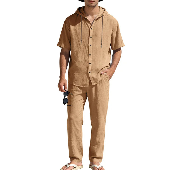 Men’s Linen Summer Set | Breathable Short Sleeve Shirt & Pants