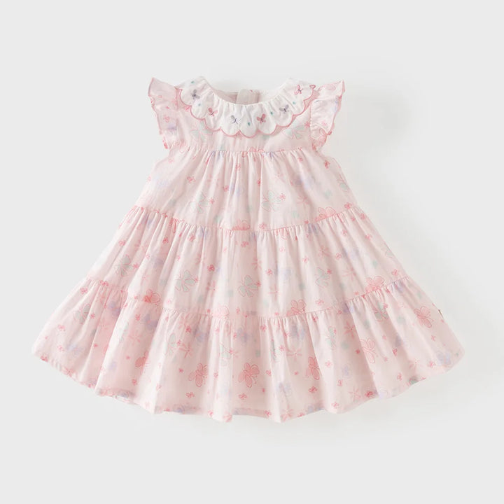 Girls Pink Butterfly Print Mesh Dress
