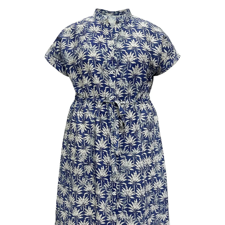 Women’s Plus Size Plant Print Lounge Dress | فستان بيت صيفي واسع - Blue