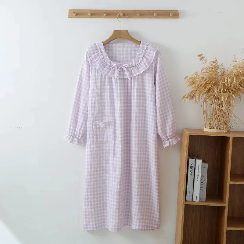 Women’s Cotton Nightgown | جلابية قطنية صيفية للبيت - Plaid