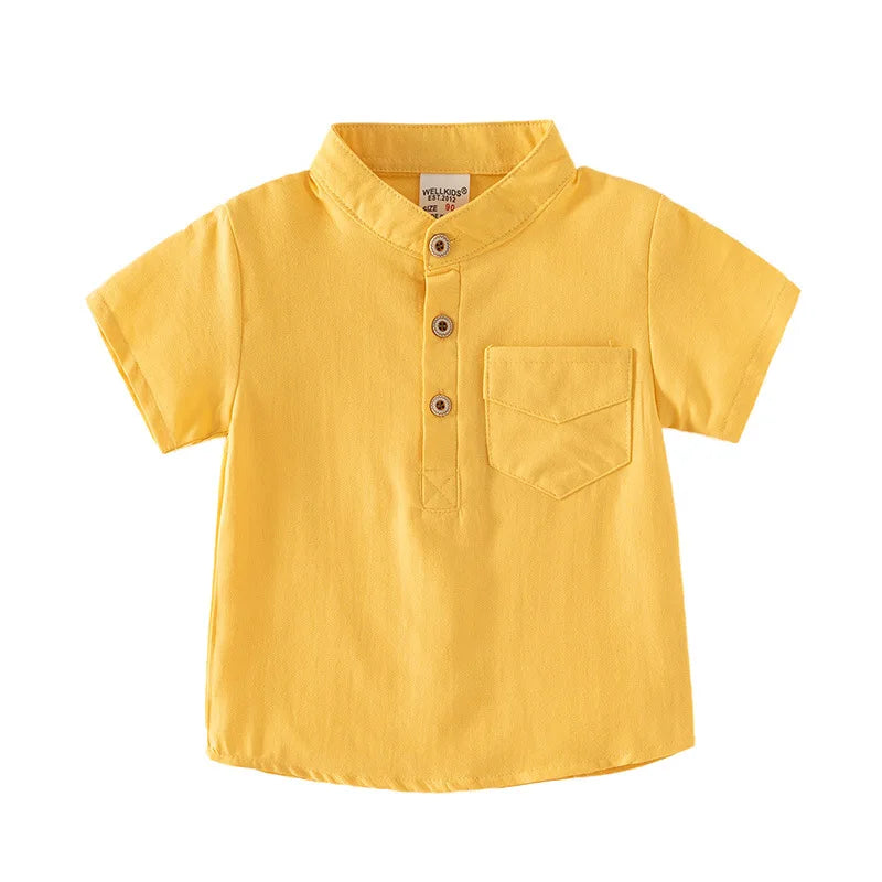 Boys’ Mandarin Collar Linen-Cotton Shirt | قميص أطفال بياقة ماندارين