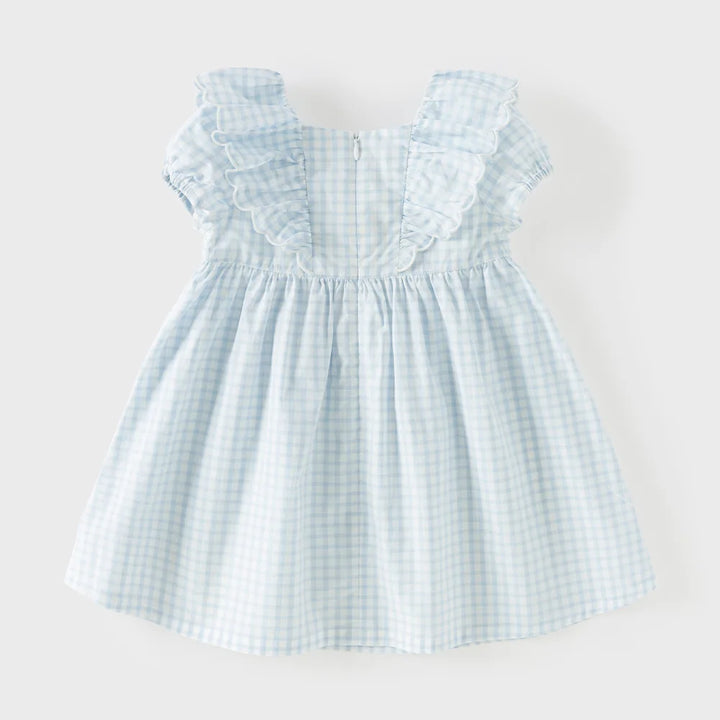 Girls Blue Plaid Cotton Dress