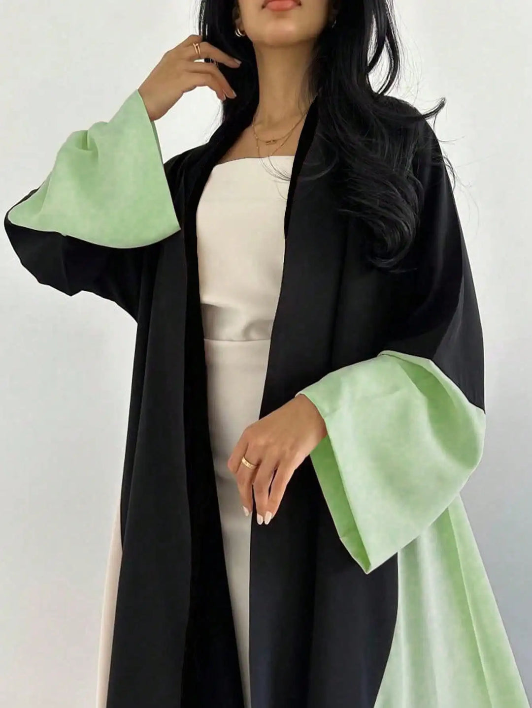 Abaya Open Front Color Block Elegant Modest