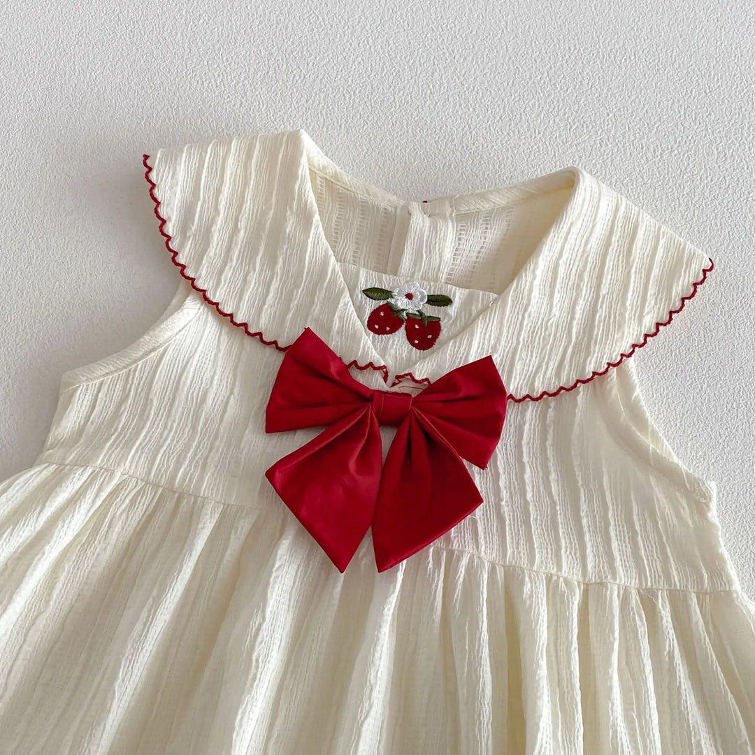 Girls Cherry Embroidered Check Dress