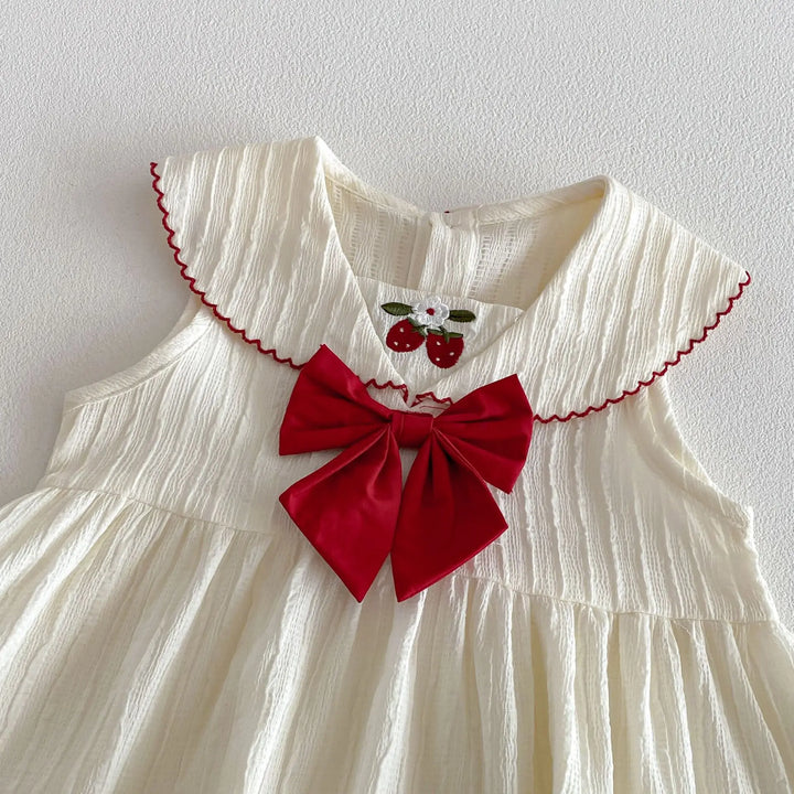 Girls Cherry Embroidered Check Dress