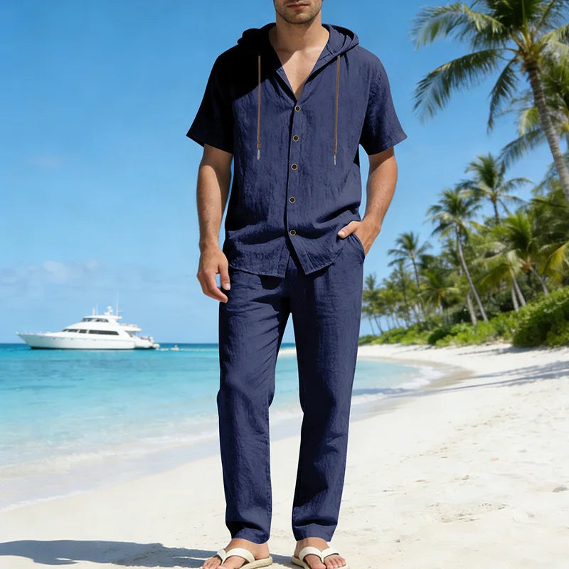 Men’s Linen Summer Set | Breathable Short Sleeve Shirt & Pants