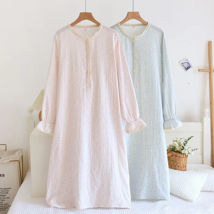 Women’s Double Gauze Cotton Nightgown | جلابية قطنية صيفية للبيت - Floral