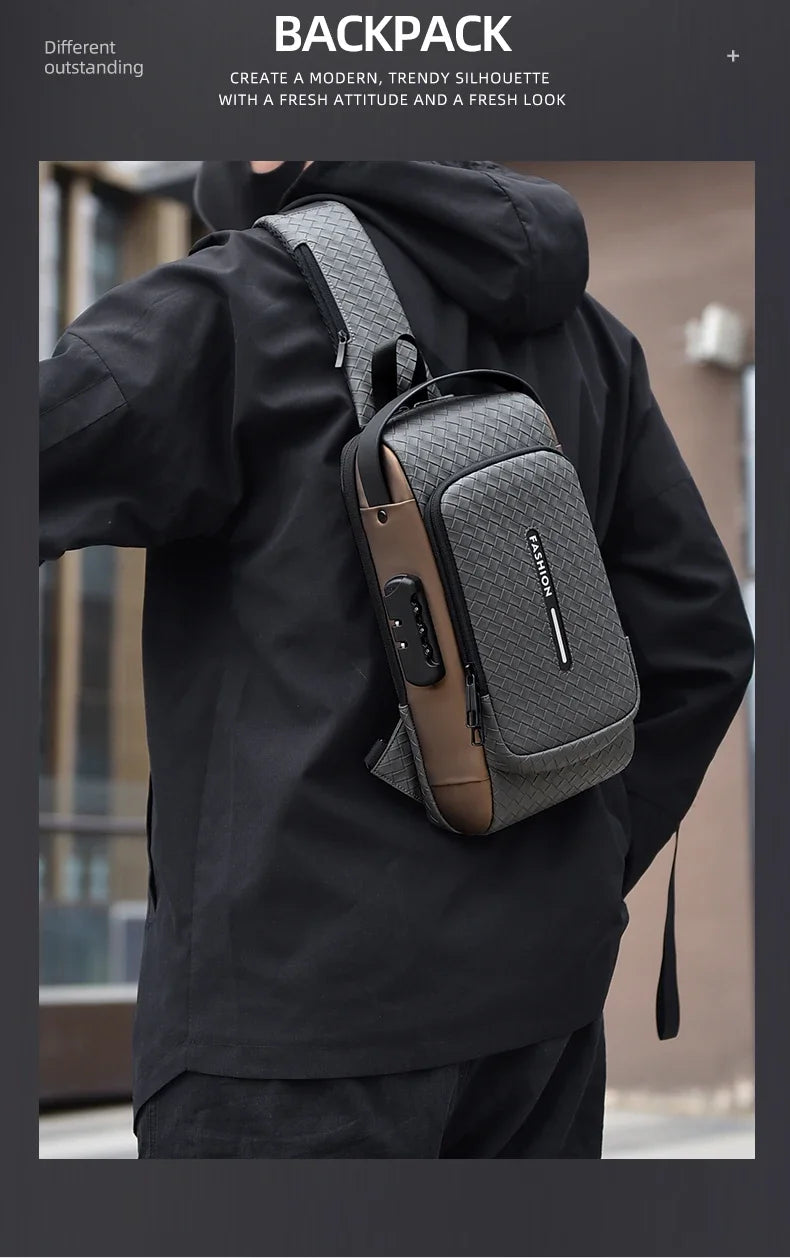 Men’s PU Anti-Theft Chest Bag | حقيبة صدر رجالية PU مضادة للسرقة