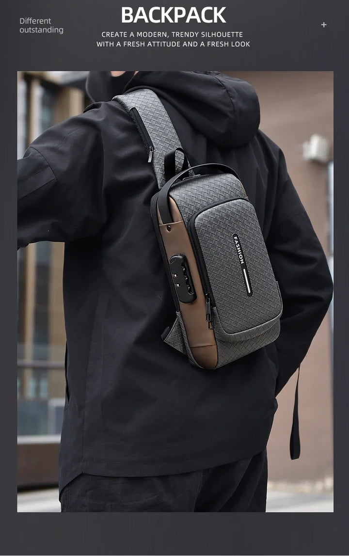 Men’s PU Anti-Theft Chest Bag | حقيبة صدر رجالية PU مضادة للسرقة