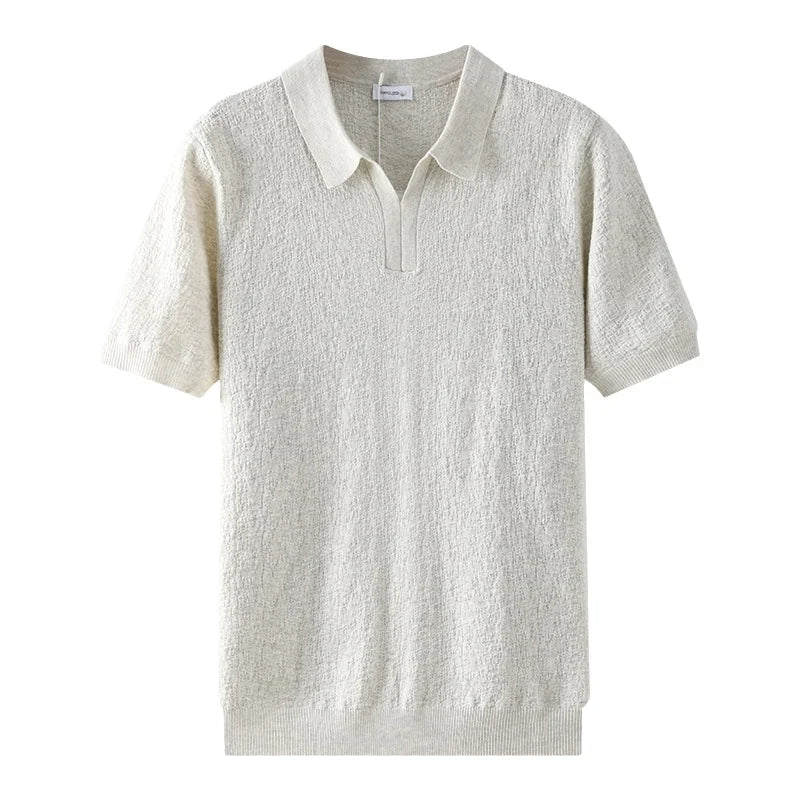 Men’s Textured Knit V-Neck Polo Shirt