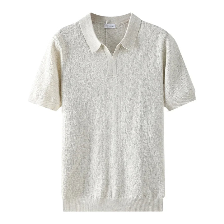 Men’s Textured Knit V-Neck Polo Shirt