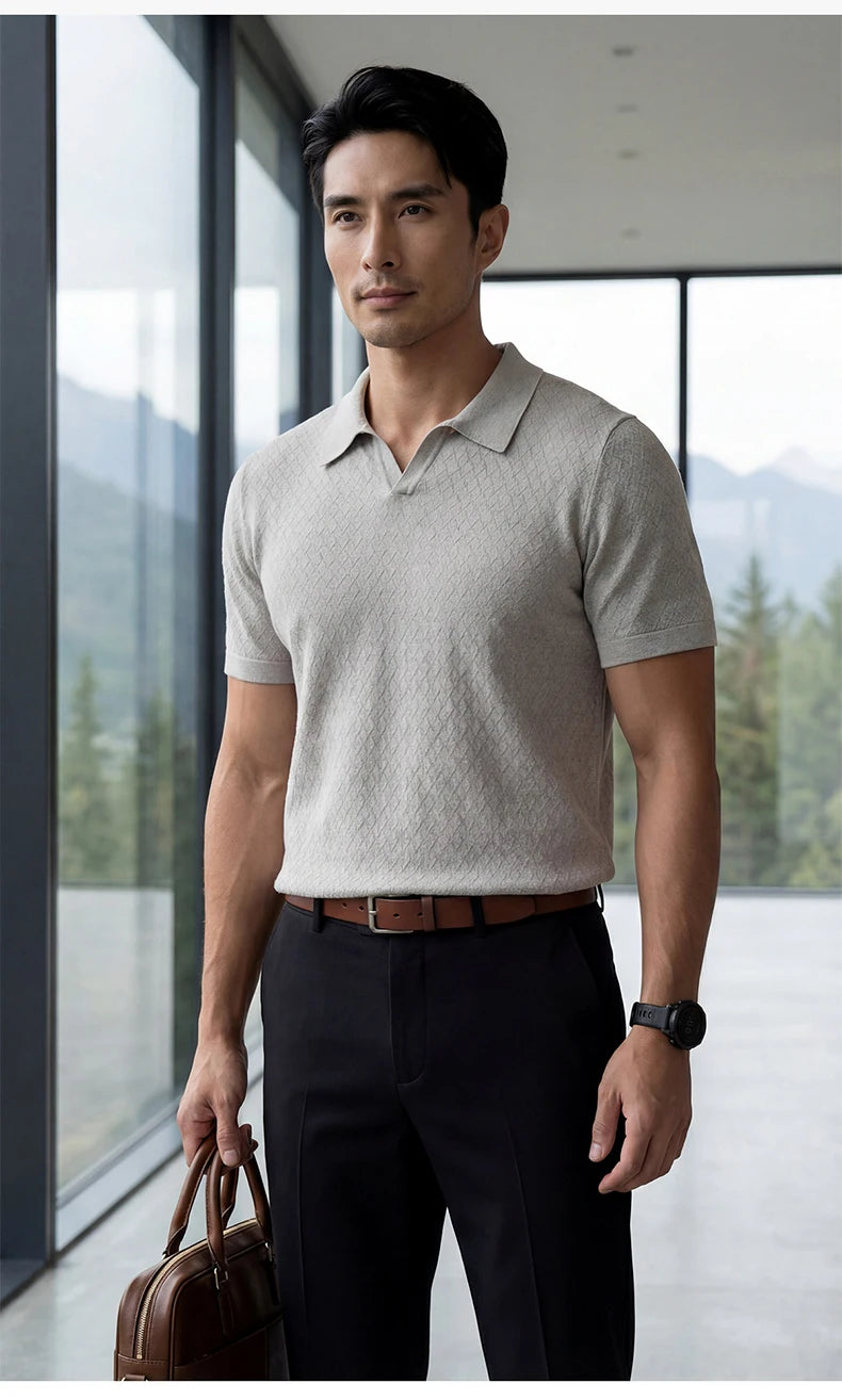Men’s Mulberry Silk Knit Polo Shirt