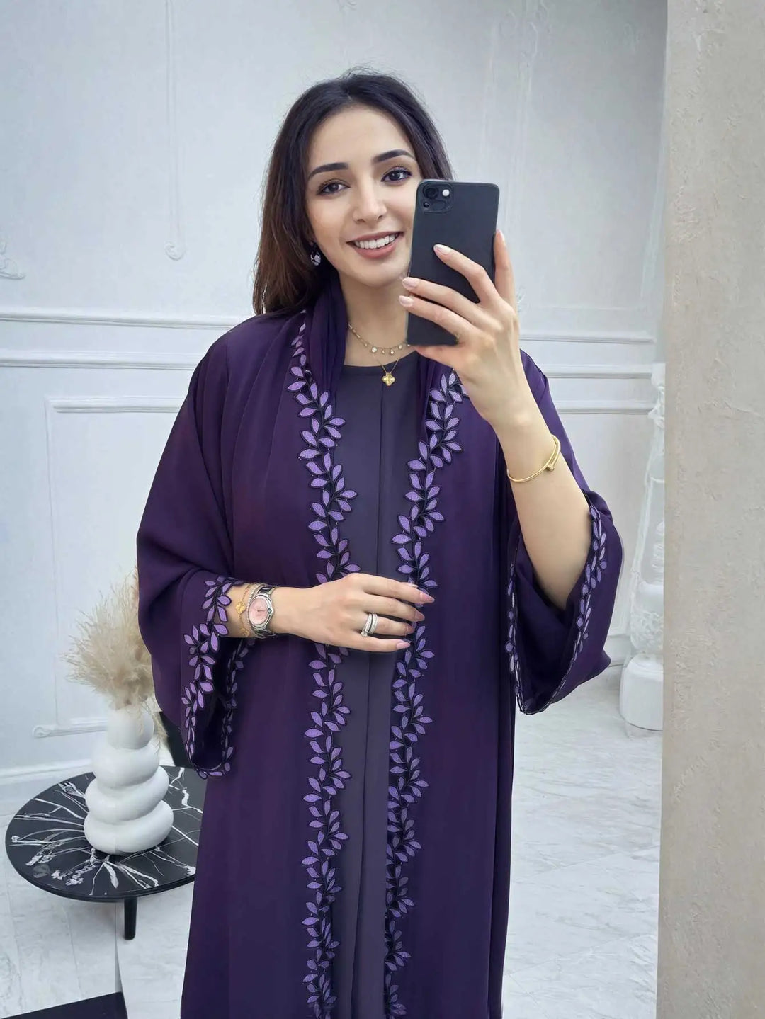 Women’s 2-Piece Abaya Set | Elegant Embroidered Modest Outfit