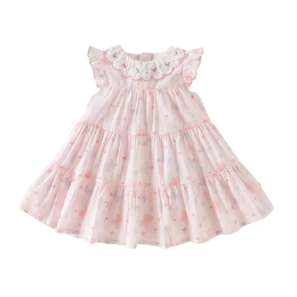 Girls Pink Butterfly Print Mesh Dress