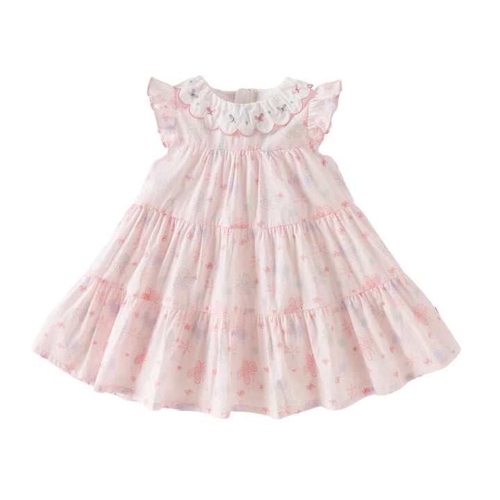 Girls Pink Butterfly Print Mesh Dress