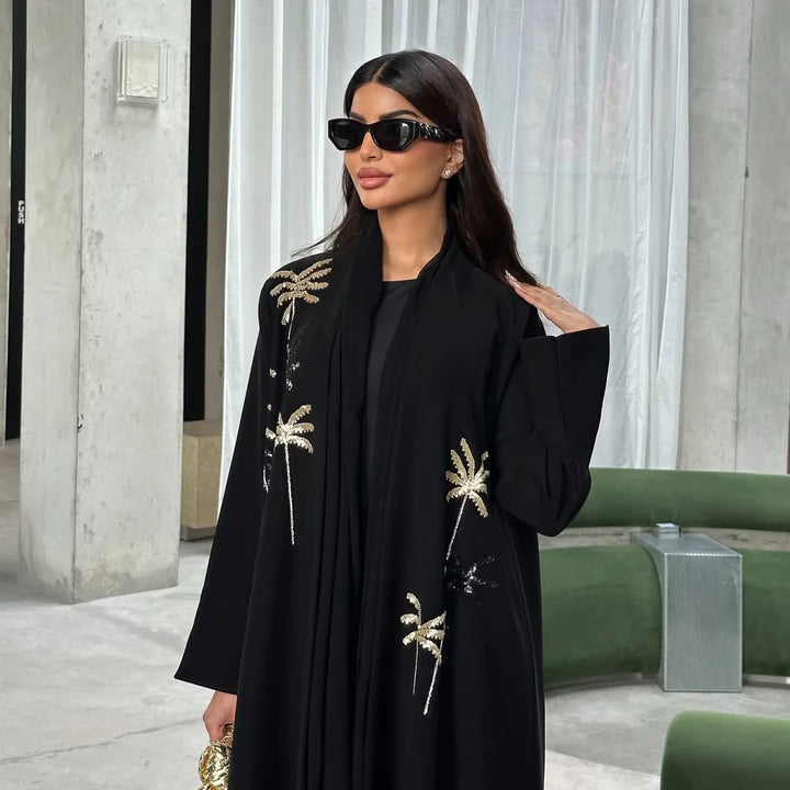 Women’s Open Abaya | Elegant Sequin Embroidery Eid Design