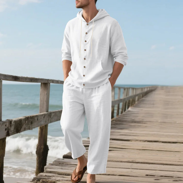 Men’s Linen Hooded Two-Piece Set | Breathable Summer Outfit