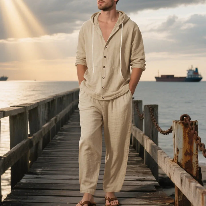 Men’s Linen Hooded Two-Piece Set | Breathable Summer Outfit