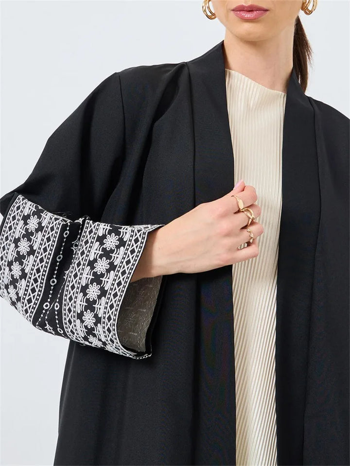 Women’s Open Abaya | Elegant Belted Cuff Detail Design