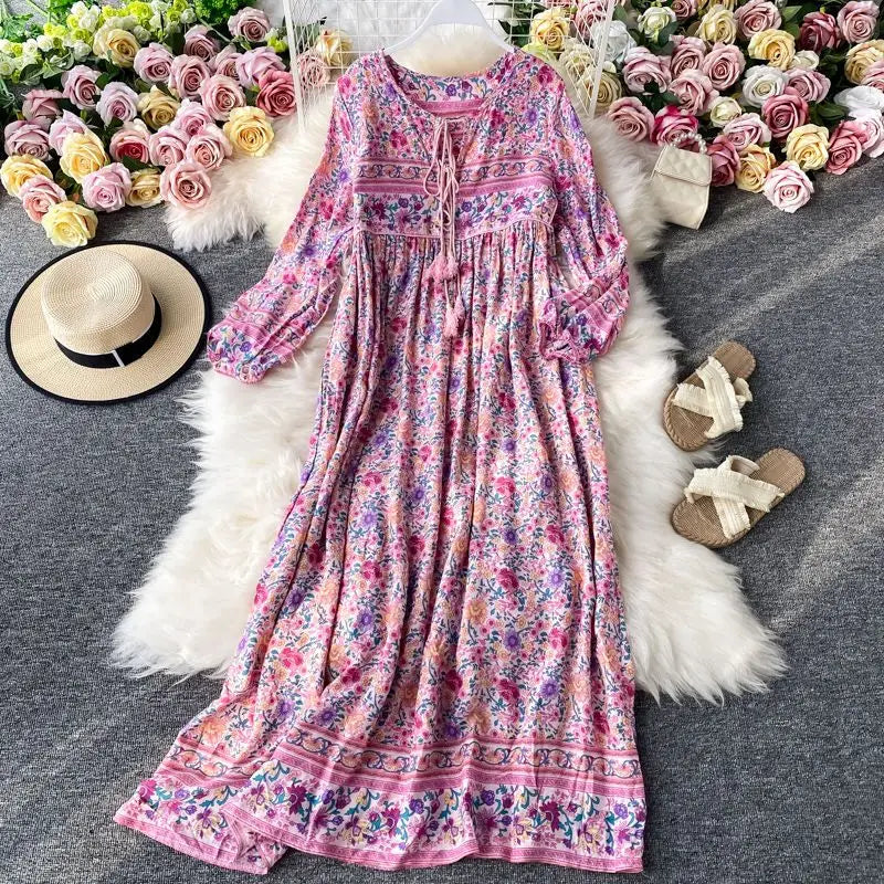 Women’s Retro Floral Long Jalabiya | جلابية نسائية طويلة بنقشة زهور
