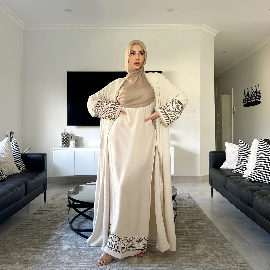 Embroidered Open Abaya | Elegant Kimono Modest Style