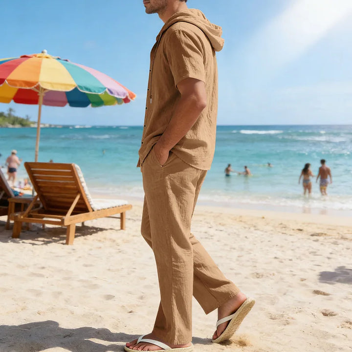 Men’s Linen Summer Set | Breathable Short Sleeve Shirt & Pants