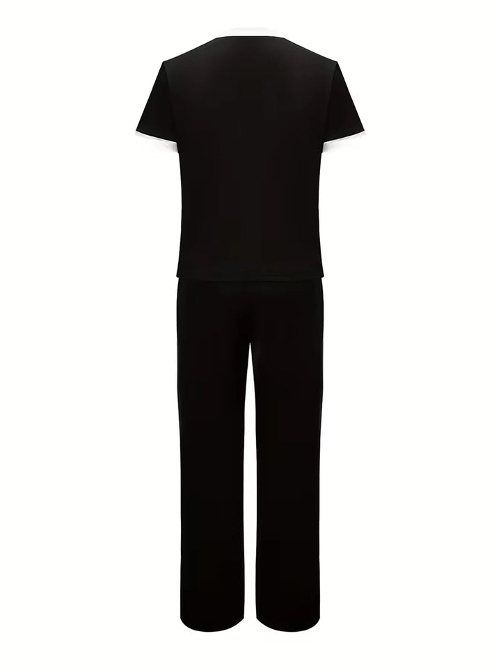 Women’s Printed 2-Piece Set | Casual Short Sleeve Top & Pants
