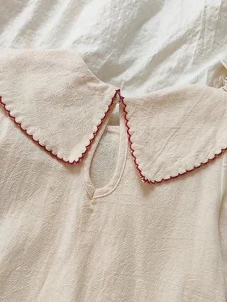 Girls Beige Embroidered Peter Pan Dress